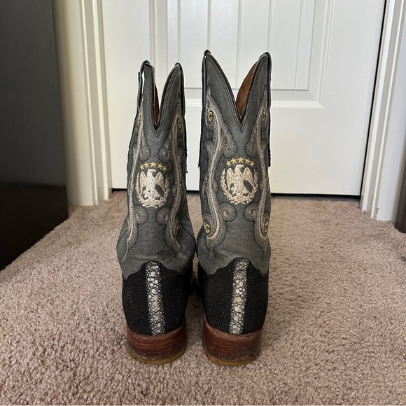 El General 1901 Exotic Stingray Leather Blue Black Embroidered Cowboy Boots 9.5 - Picture 5 of 12